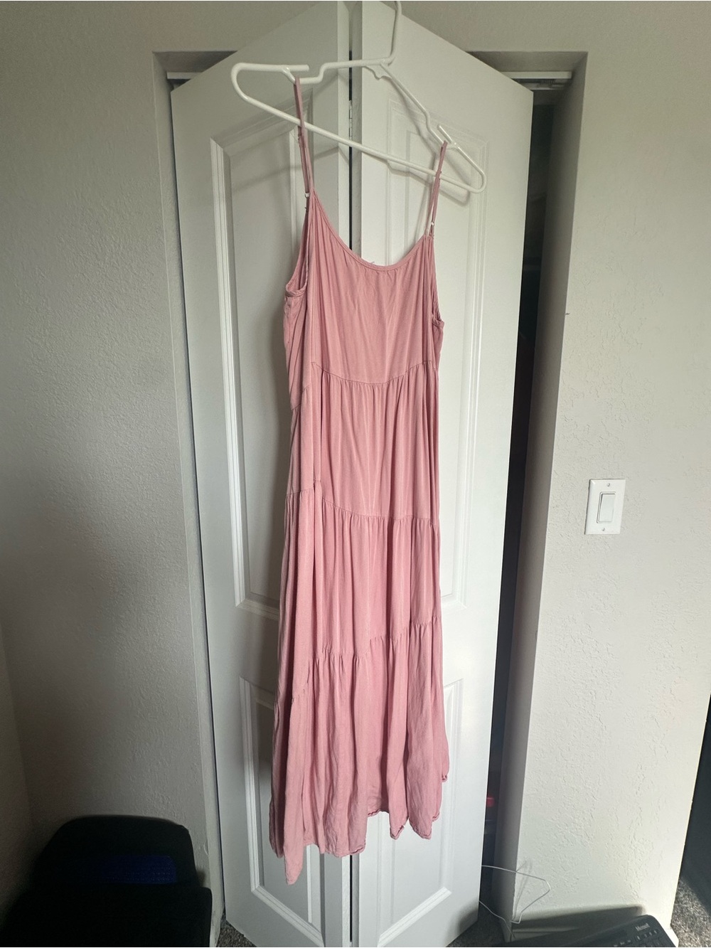Light Pink Tiered Maxi Dress with Spaghetti Straps